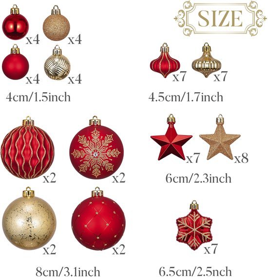 Unyqoos® Luxe kerstballenset 60-delig voor feestelijke decoratie in rood en goud