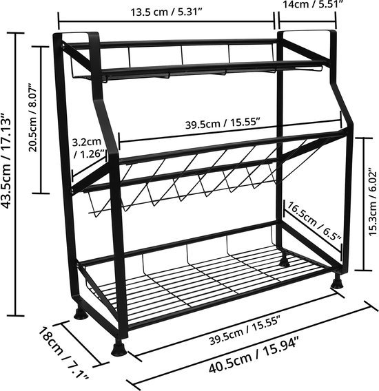 Unyqoos ® Kruidenorganizer met Drie Lagen en IJzeren Frame voor Keuken en Badkamer