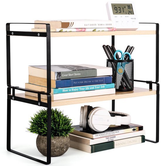 Unyqoos ® Stijlvol Houten Stapelrek voor Keuken, Bureau en Meer - Bruin en Zwart