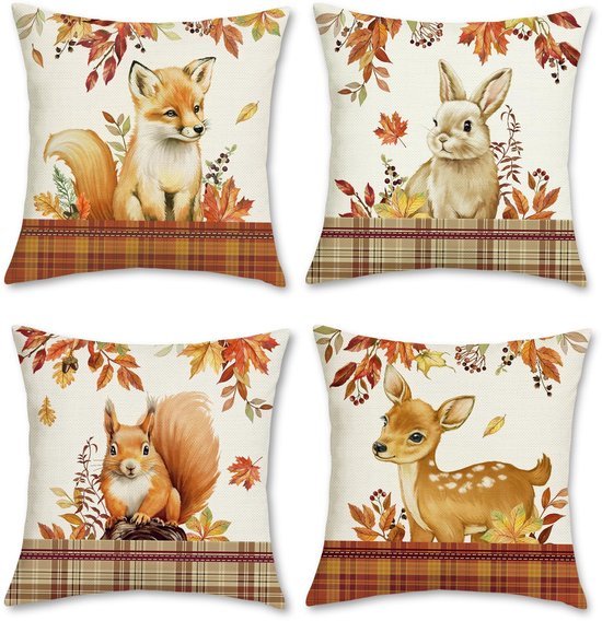 Unyqoos® Set van 4 decoratieve kussenslopen met dierenmotief voor binnen en buiten