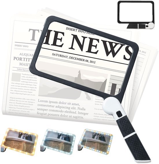 Unyqoos® Vouwbare leesloep met LED-verlichting en 5x vergrotende lens voor senioren