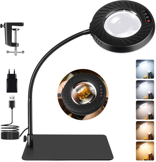 Unyqoos® Dimbare LED Vergrootlamp met Standaard en Diverse Kleurmodi voor Precisiewerk
