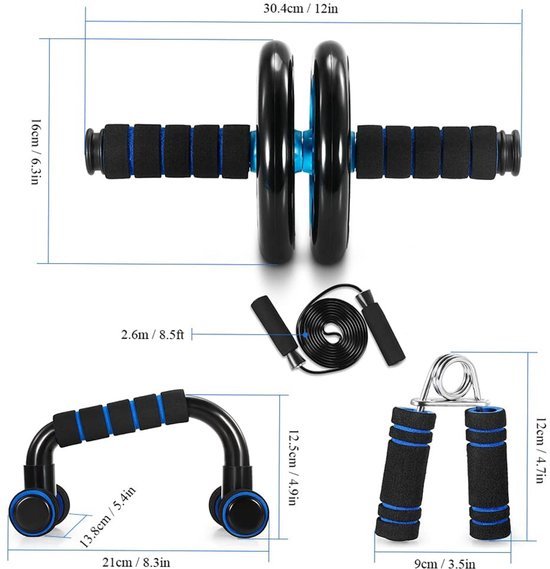 Unyqoos® Complete Thuis Fitness Set met Buiktrainer, Push-Up Stangen en Meer voor Effectieve Training