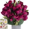 Unyqoos ® Kunstmatige Paarse Tulpenboeketten Met Wenskaart Voor Unieke Decoratie En Cadeaus