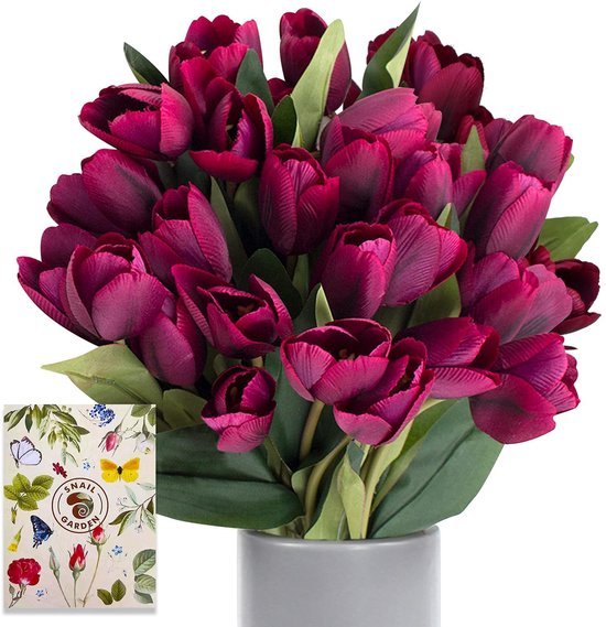Unyqoos ® Kunstmatige Paarse Tulpenboeketten Met Wenskaart Voor Unieke Decoratie En Cadeaus
