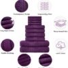Unyqoos ® Set van Luxe 10-Delige Familiehanddoeken in Diep Paars, Gemaakt van Hoogwaardig Egyptisch Katoen