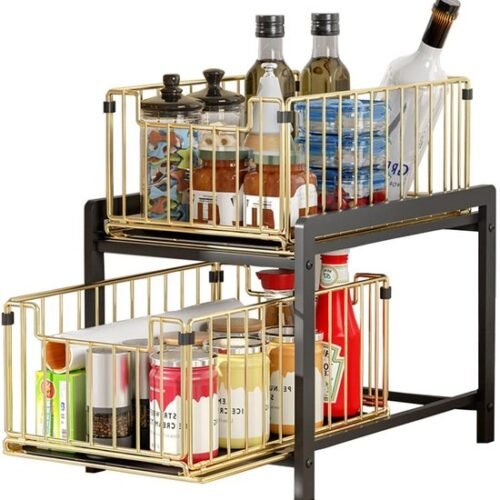 550x569-34.jpg Unyqoos ® Stijlvol en Praktisch Keukenrek met Dubbele Schuifmanden voor Efficiënte Opslag