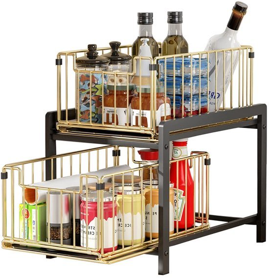 Unyqoos ® Stijlvol en Praktisch Keukenrek met Dubbele Schuifmanden voor Efficiënte Opslag
