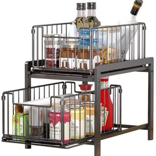 Unyqoos ® Multifunctioneel Keuken- en Badkamerrek met Dubbele Schuifmanden voor Efficiënte Opslagoplossingen