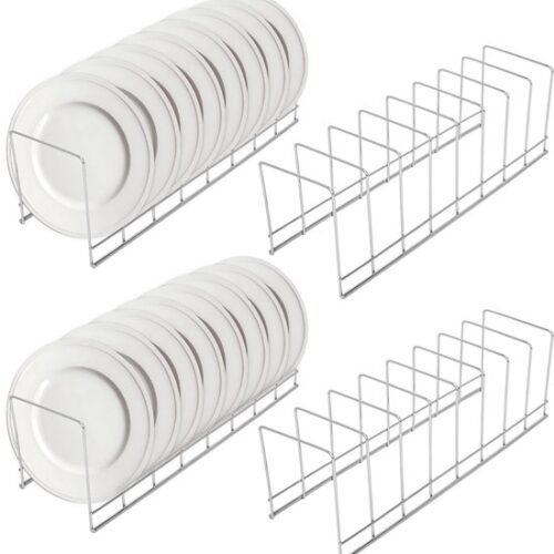 Unyqoos® Bordenhouder Set van 4 met 8 Sleuven voor Borden, Deksel, en Bakplaten - Roestvrijstalen Organizer