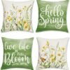 Unyqoos ® Set van 4 Decoratieve Kussenhoezen met Lente Bloemenmotief voor Binnen en Buiten 45 x 45 cm