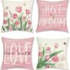 Unyqoos ® Set van 4 Decoratieve Kussenslopen met Lente Bloemenmotief voor Huis en Tuin