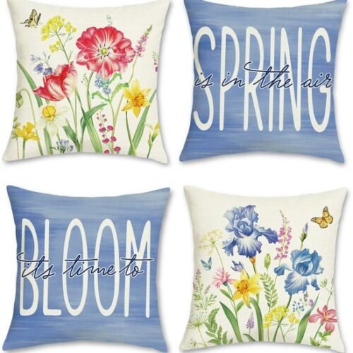 550x569-45.jpg Unyqoos ® Set van 4 Decoratieve Kussenhoezen met Bloemmotief voor Binnen en Buiten, 45 x 45 cm, Paars