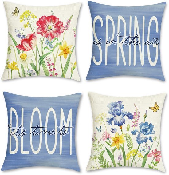 550x569-45.jpg Unyqoos ® Set van 4 Decoratieve Kussenhoezen met Bloemmotief voor Binnen en Buiten, 45 x 45 cm, Paars