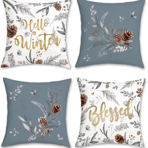 550x569-49.jpg Unyqoos® Set van 4 zachte fluwelen kussenslopen met winterse dennenappels en bladeren