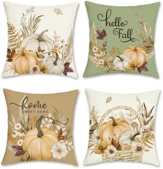 550x569-50.jpg Unyqoos® Set van 4 decoratieve herfstkussenhoezen met pompoenontwerp voor huis en tuin