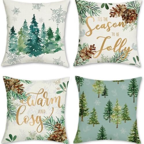 Unyqoos® Set van 4 decoratieve kussenslopen winterthema voor huis en slaapkamer