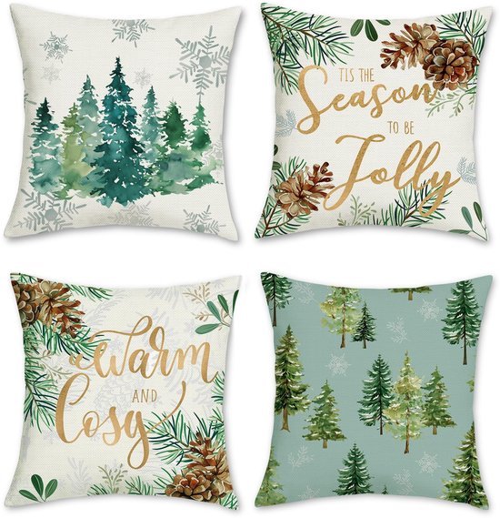 Unyqoos® Set van 4 decoratieve kussenslopen winterthema voor huis en slaapkamer
