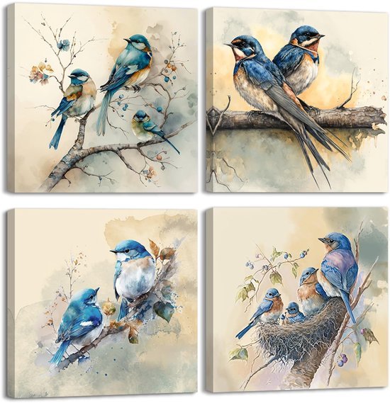 550x569-62.jpg Unyqoos® Set van Vier Canvas Vogelafbeeldingen voor Stijlvolle Woonkamer Decoratie