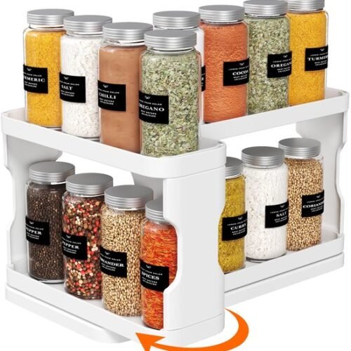 550x570-29.jpg Unyqoos® Uittrekbaar en draaibaar kruidenrek met twee niveaus voor keuken en badkamer