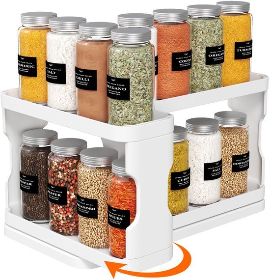 Unyqoos® Uittrekbaar en draaibaar kruidenrek met twee niveaus voor keuken en badkamer