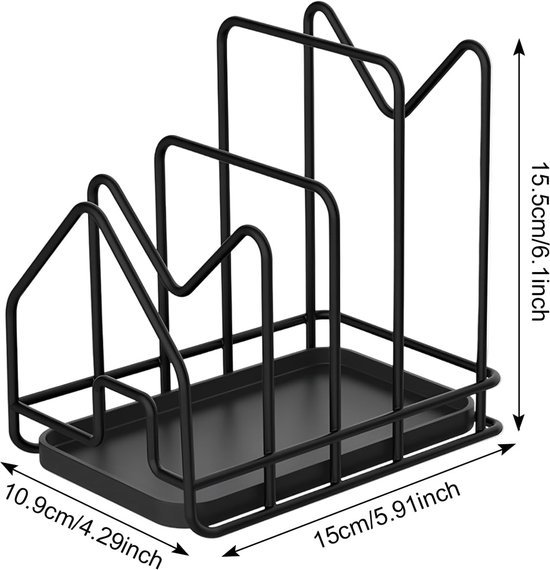 Unyqoos® Zwarte multifunctionele keukenstandaard voor snijplanken en deksels