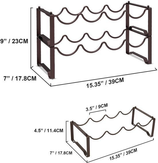 550x570-39.jpg Unyqoos® Stapelbaar metalen wijnrek met ruimte voor 8 flessen in kelder of bar