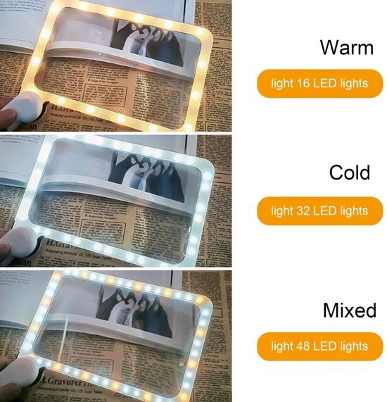 Unyqoos® Inklapbare rechthoekige loep met dimbare LED-verlichting voor beter zicht