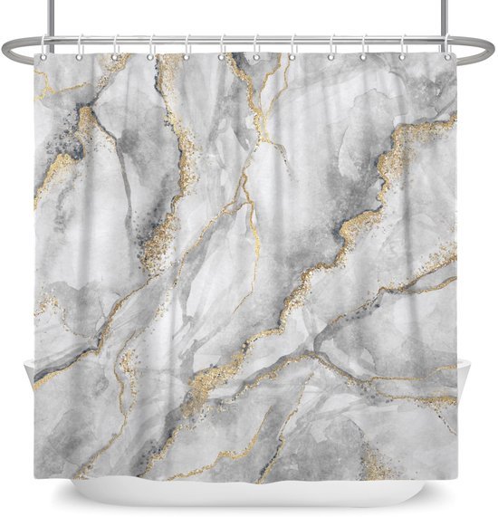 Unyqoos® Stijlvol Marmerlook Douchegordijn met Abstracte Design in Grijs, Wit en Goud, 180 x 200 cm