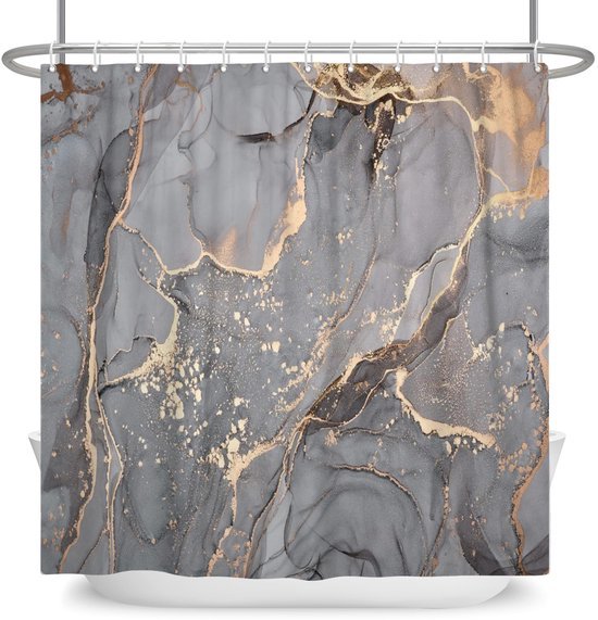 Unyqoos® Modern en Stijlvol Douchegordijn in Grijs en Goud Marmerlook, 180 x 200 cm, Waterdicht Polyester Textiel voor Badkuip