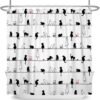 Unyqoos® Dierenprint Douchegordijn 180x180cm met Leuke Zwarte en Witte Kat op Touw Inclusief Haken