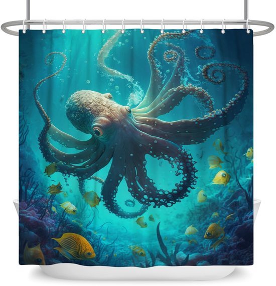 Unyqoos® Blauw Oceaan Onderwaterwereld Douchegordijn Met Zeedieren Design Voor Badkamer 180 x 200 cm
