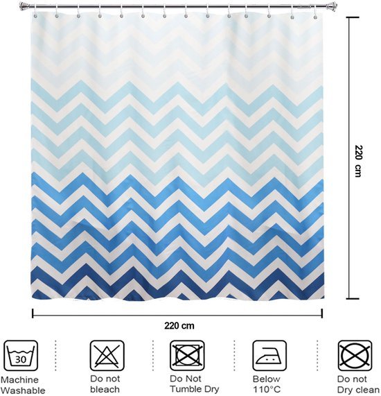 550x571-17.jpg Unyqoos® Stijlvol textiel douchegordijn met blauw-wit kleurverloop en chevron patroon