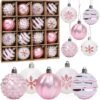 Unyqoos® Set van 16 roze en witte kerstballen voor feestelijke boomdecoratie