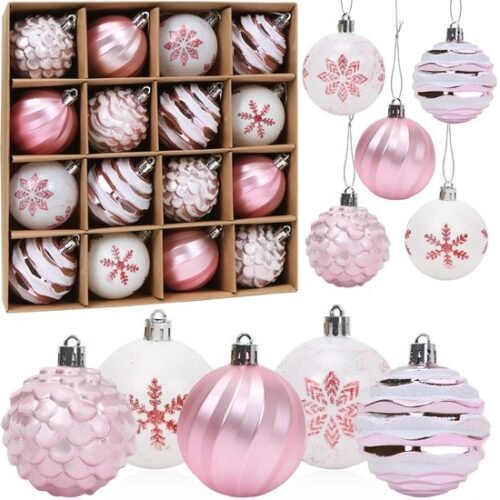 550x571-33.jpg Unyqoos® Set van 16 roze en witte kerstballen voor feestelijke boomdecoratie