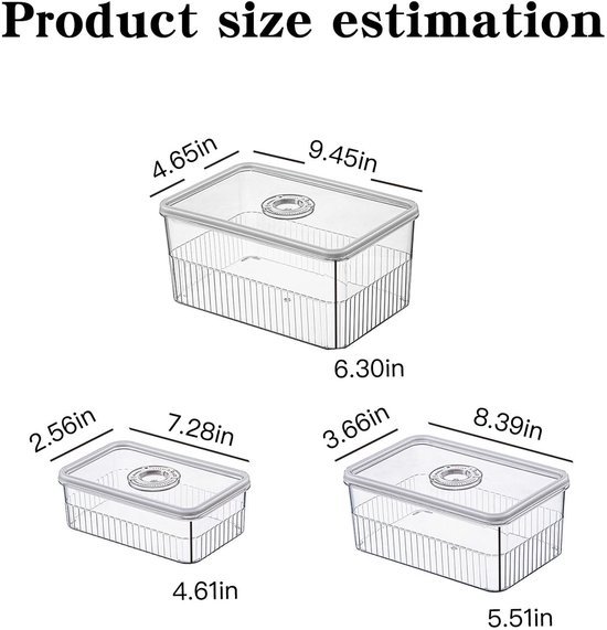 550x571-38.jpg Unyqoos® Set van 3 veelzijdige vershouddozen met deksel voor koelkast en vriezer