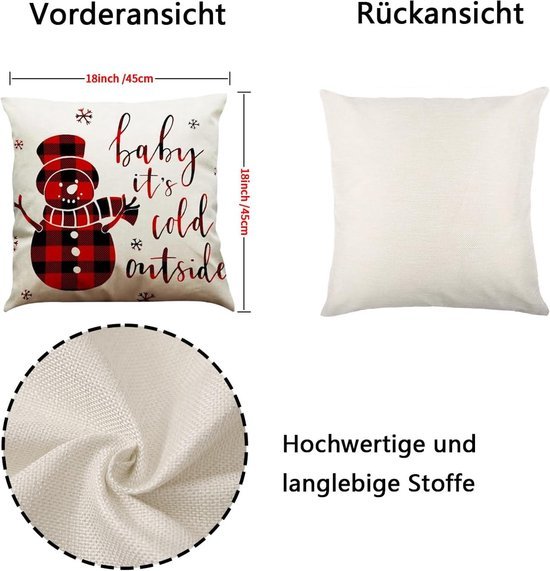 Kussenhoezen set van 4 45 x 45 cm Linnen Decoratieve Kussenhoezen voor Landhuisstijl Decoratieve Kussen Tuin Buitenkussen Sofa Kussen (Kerst Sneeuwman)