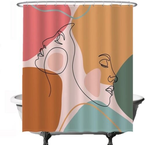 550x572-22.jpg Unyqoos® Stijlvol Douchegordijn Met Abstracte Esthetiek Voor Moderne Badkamers - 180 x 200 cm - Roze Oker Groen Bruin