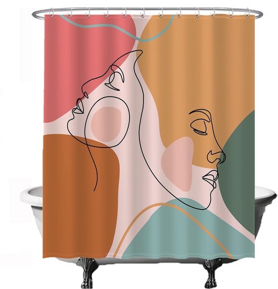 Unyqoos® Stijlvol Douchegordijn Met Abstracte Esthetiek Voor Moderne Badkamers - 180 x 200 cm - Roze Oker Groen Bruin