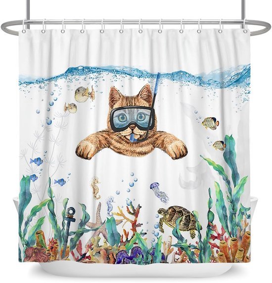 Unyqoos® Waterafstotend Douchegordijn met Oceaanthema en Tropische Vissenpatroon voor Badkamers