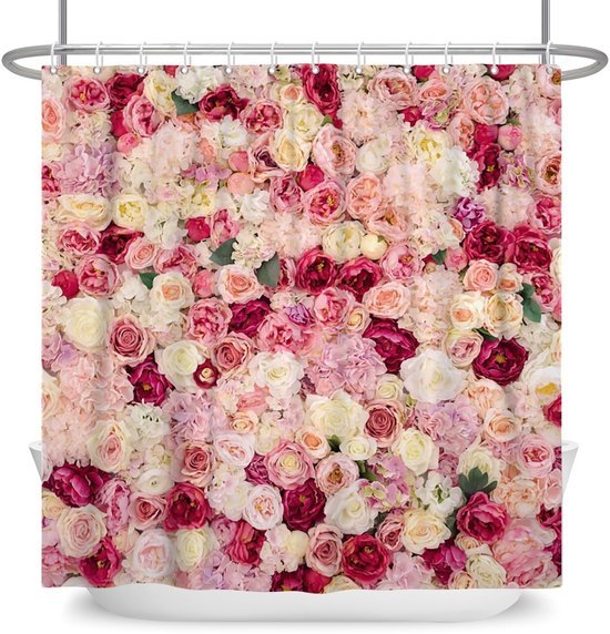Unyqoos® Romantisch Douchegordijn met Roze Bloemenmotief en Waterafstotende Stof