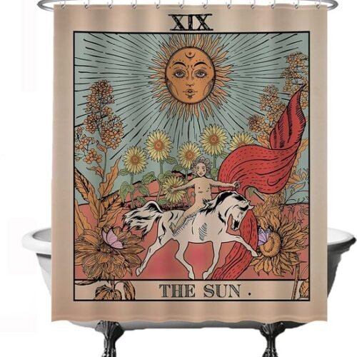550x572-29.jpg Unyqoos® Stijlvol Douchegordijn met Zon, Bloemen en Retro Ontwerp, Waterdicht en Wasbaar, 180 x 200 cm