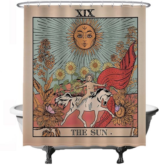 Unyqoos® Stijlvol Douchegordijn met Zon, Bloemen en Retro Ontwerp, Waterdicht en Wasbaar, 180 x 200 cm