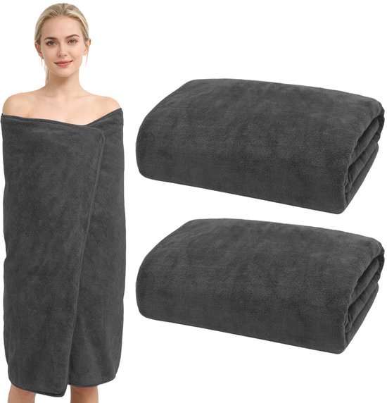550x572-57.jpg Unyqoos® Set van Twee Extra Grote Grijze Katoenen Badhanddoeken voor Sauna en Strand