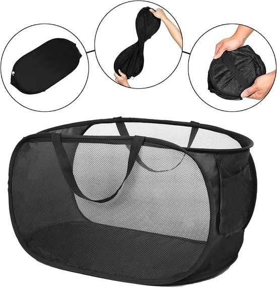 Unyqoos® Handige Opvouwbare Wasmanden Set van Twee voor Reizen, Kamperen en Meer - Zwart