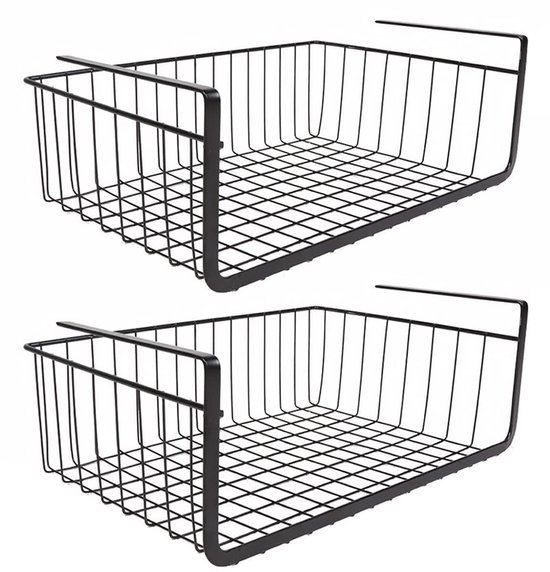 Unyqoos ® Zwarte Metalen Opbergmanden Set van 2 voor Keuken, Badkamer en Kantoororganisatie