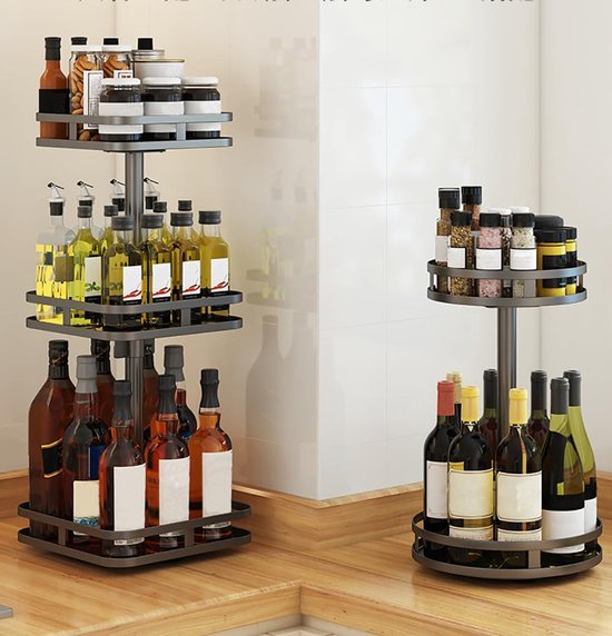 550x572-72.jpg Unyqoos ® Draaibaar Keukenrek met Twee Lagen voor Efficiënte Opslag en Gemakkelijk Gebruik