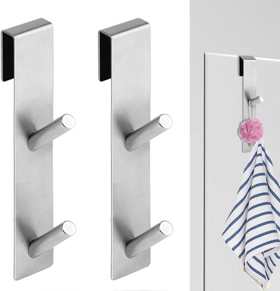 Unyqoos® Roestvrijstalen douchehaken set van 2, zonder boren, voor glazen douchewanden