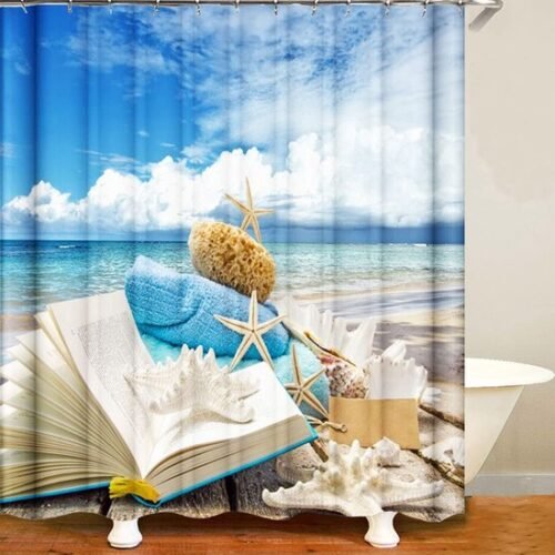 550x573-34.jpg Unyqoos® Stijlvol Douchegordijn met Strandthema en Anti-Schimmel Eigenschappen voor Badkamer