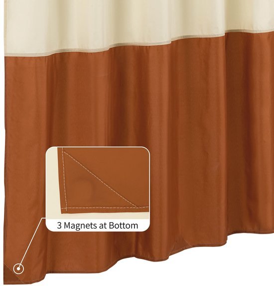 550x573-38.jpg Unyqoos® Waterdicht en zacht douchegordijn met magnetische zoom in crèmekleur en oranje